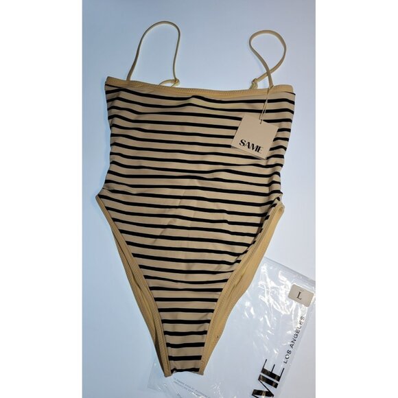 SAME Los Angeles Swim Womens One Piece ColorBlock Stripped Navy Blue Large - Picture 5 of 13